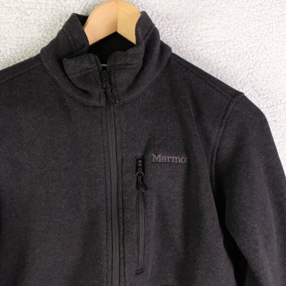 Marmot Jacket Womens Small Black Mountain Works Knit Fleece Lined Full Zip - Picture 2 of 9